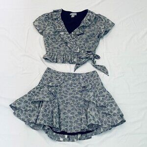 Finders Skirt Top set, Womens Small black white floral ruffles coquette feminine